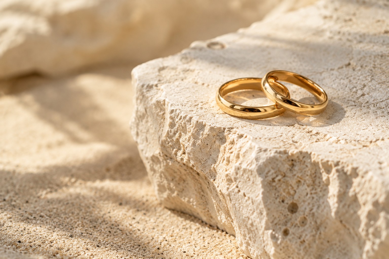 Goldene Ringe auf hellem Naturstein